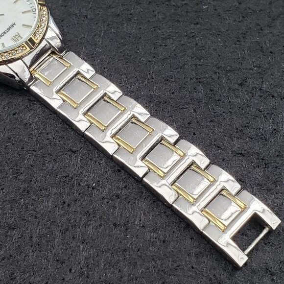 Armitron Womens Silver-Tone Watch Gold Crystal Accents Mother Pearl Dial Working - Picture 8 of 13